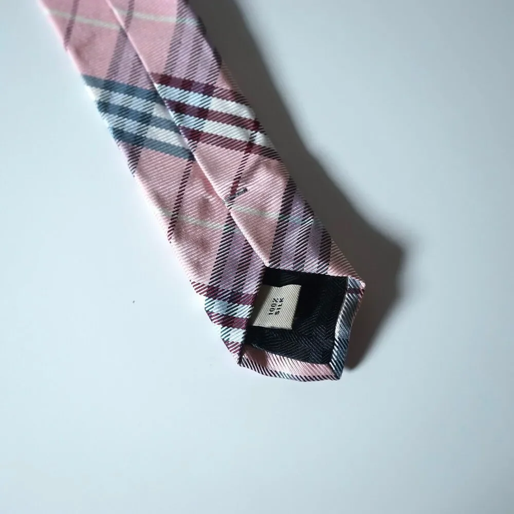 Burberry Neck Tie Pink Plaid Pattern Designer Rare Color Burberry